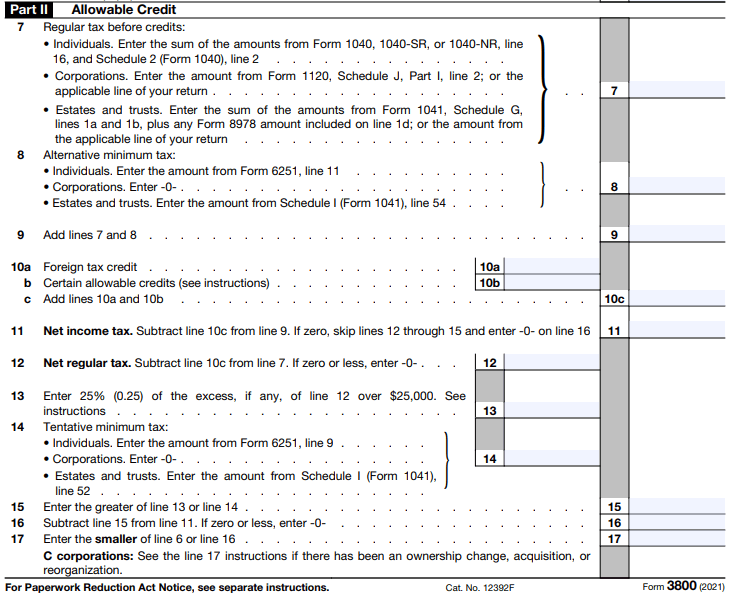 IRS Form 3800 Instructions