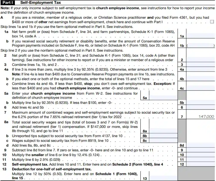 Detailed View of Schedule SE Part I
