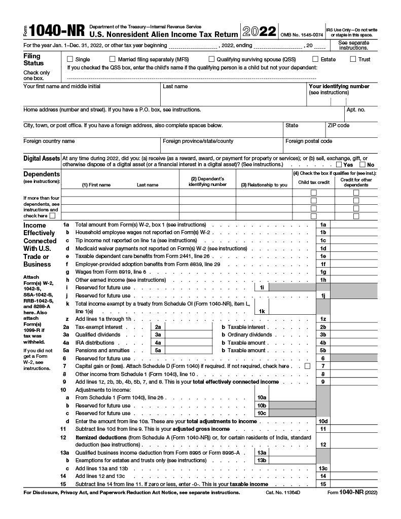 Form 1040NR from IRS
